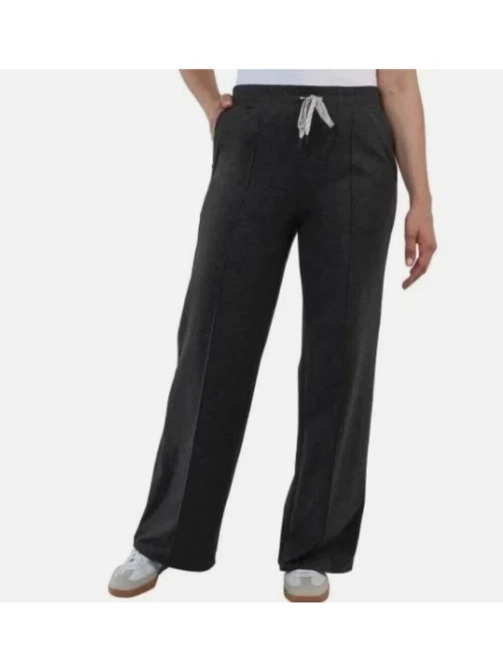 NWT Kirkland Signature Women's S Drawstring Wide-Leg Lounge Pants Dark Grey 0669